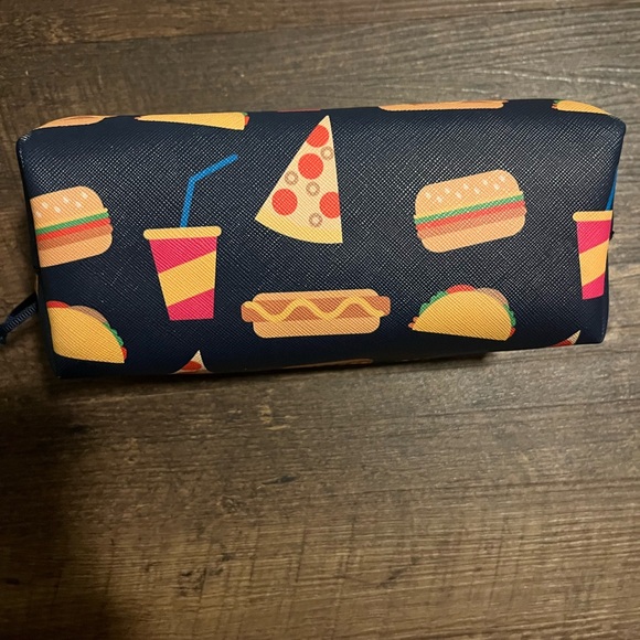 NWOT Dabney Lee Navy Blue Food Print Pouch pizza burger hotdog taco soda - Picture 4 of 6